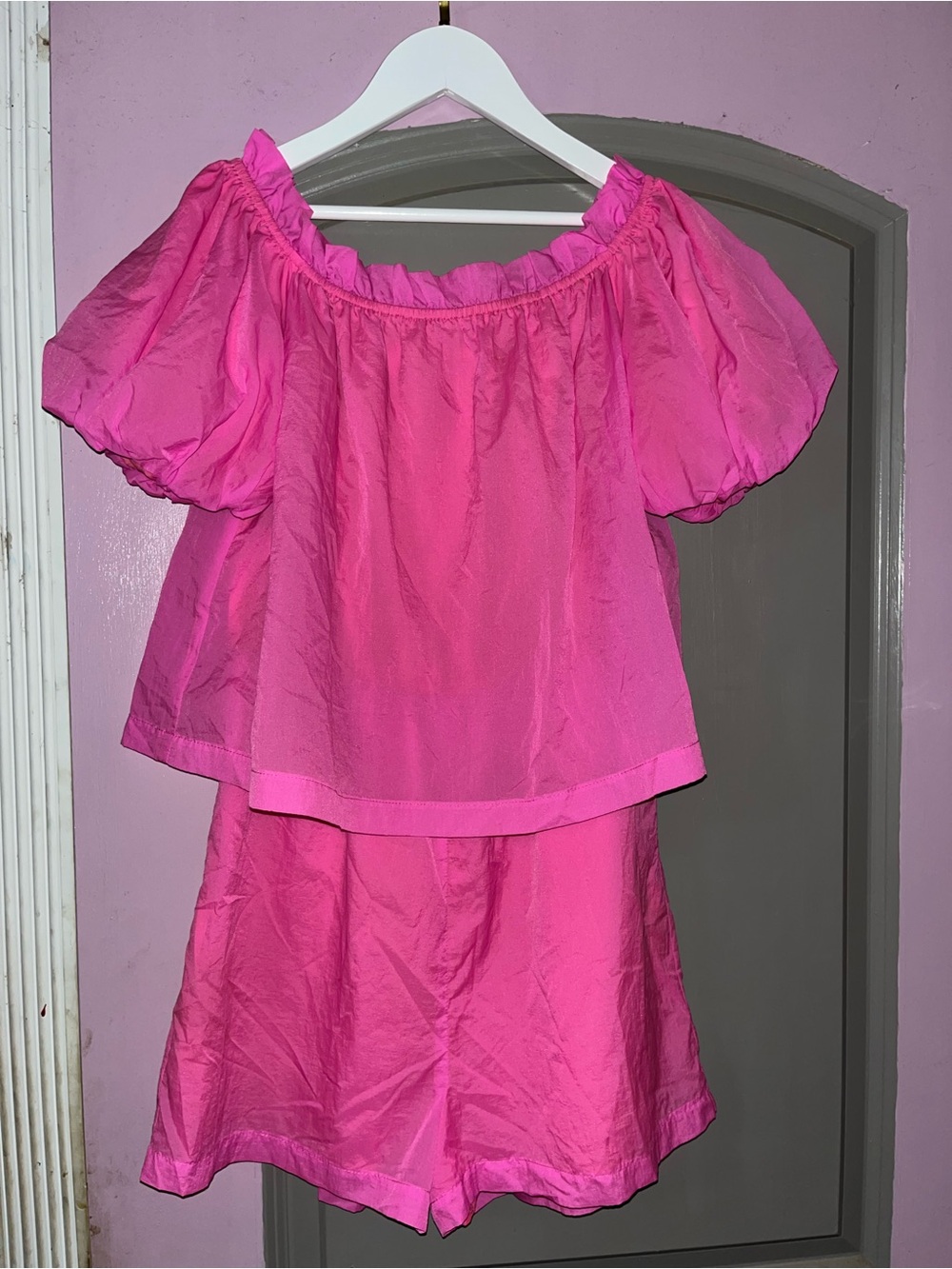 Amanda Uprichard Hot Pink Off-Shoulder romper